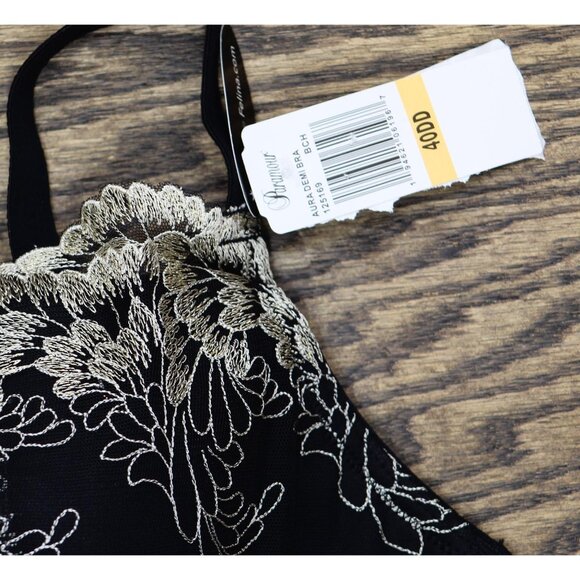 NWT Paramour Aura Embroidered Contour Bra Demi Coverage Black Champagne 40DD - Picture 7 of 10
